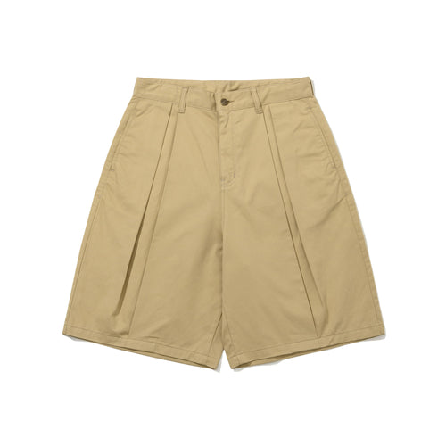 Balloon-Fit Tuck Cotton Bermuda Shorts Beige