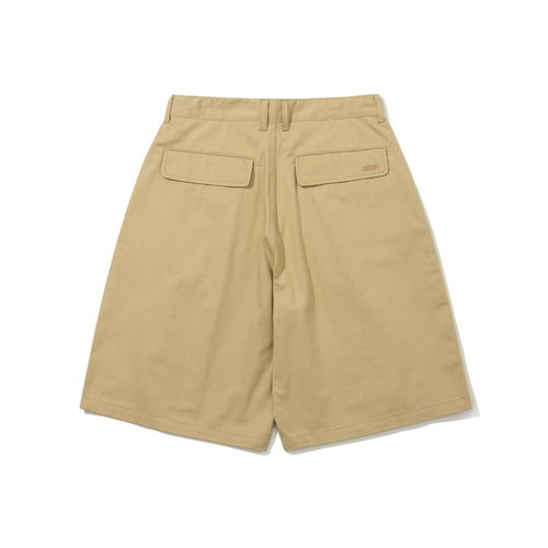 Balloon-Fit Tuck Cotton Bermuda Shorts Beige