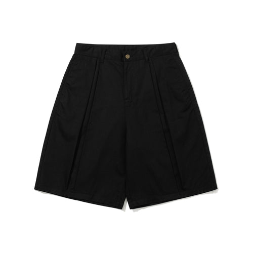 Balloon-Fit Tuck Cotton Bermuda Shorts Black