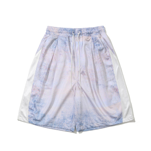 Color-Block Mesh Track Shorts Sky