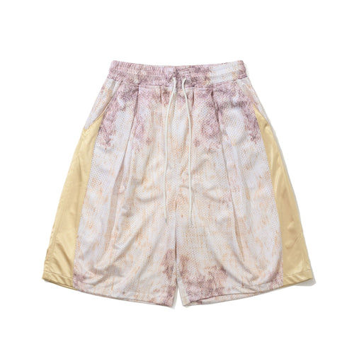 Color-Block Mesh Track Shorts Beige