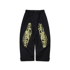 Vertical Print Super Wide Ventilation Pants Black