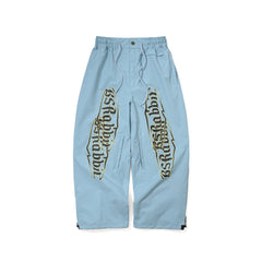 Vertical Print Super Wide Ventilation Pants Ash Blue