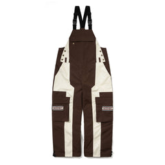 Cut Panel Cargo Pocket Wide Bib Pants Dark Brown