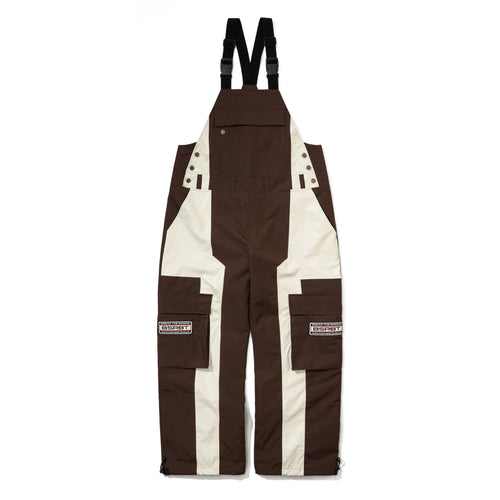 Cut Panel Cargo Pocket Wide Bib Pants Dark Brown