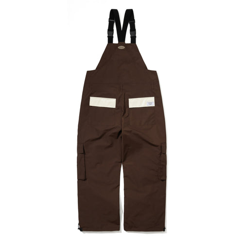Cut Panel Cargo Pocket Wide Bib Pants Dark Brown