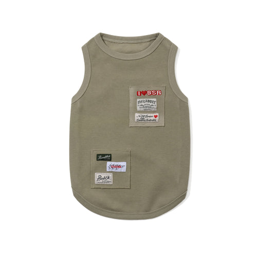 Logo Patch Washed Pet Sleeveless Top Light Khaki