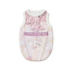 Graphic Mesh Pet Sleeveless Top Beige