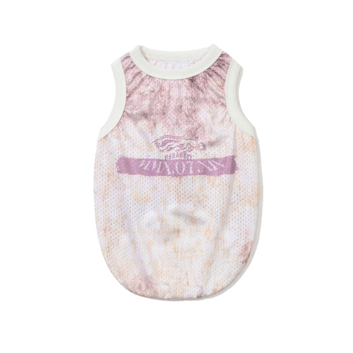 Graphic Mesh Pet Sleeveless Top Beige