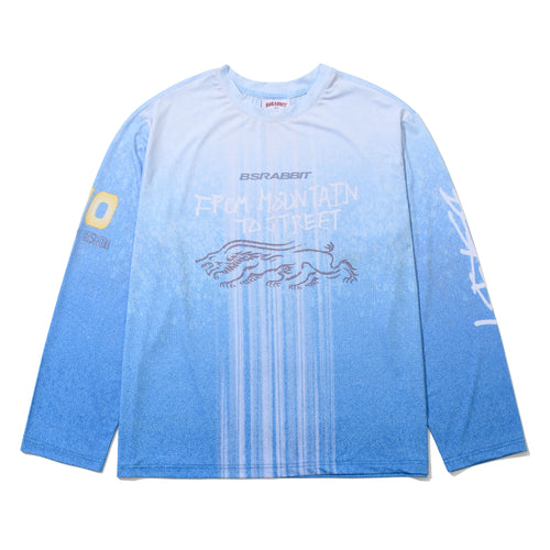 Color-Block Mesh Long Sleeve Sky