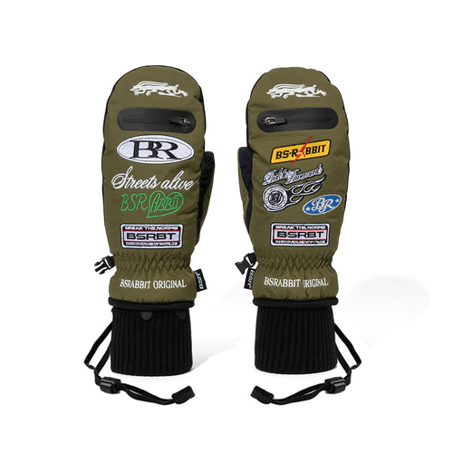 Variety Patch Zip Pocket Match Up Mittens Khaki Brown