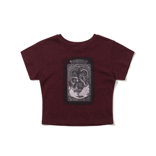 Renaissance Rabbit Print Women's Short Crop SST Burgundy