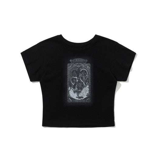 Renaissance Rabbit Print Women's Short Crop SST Black